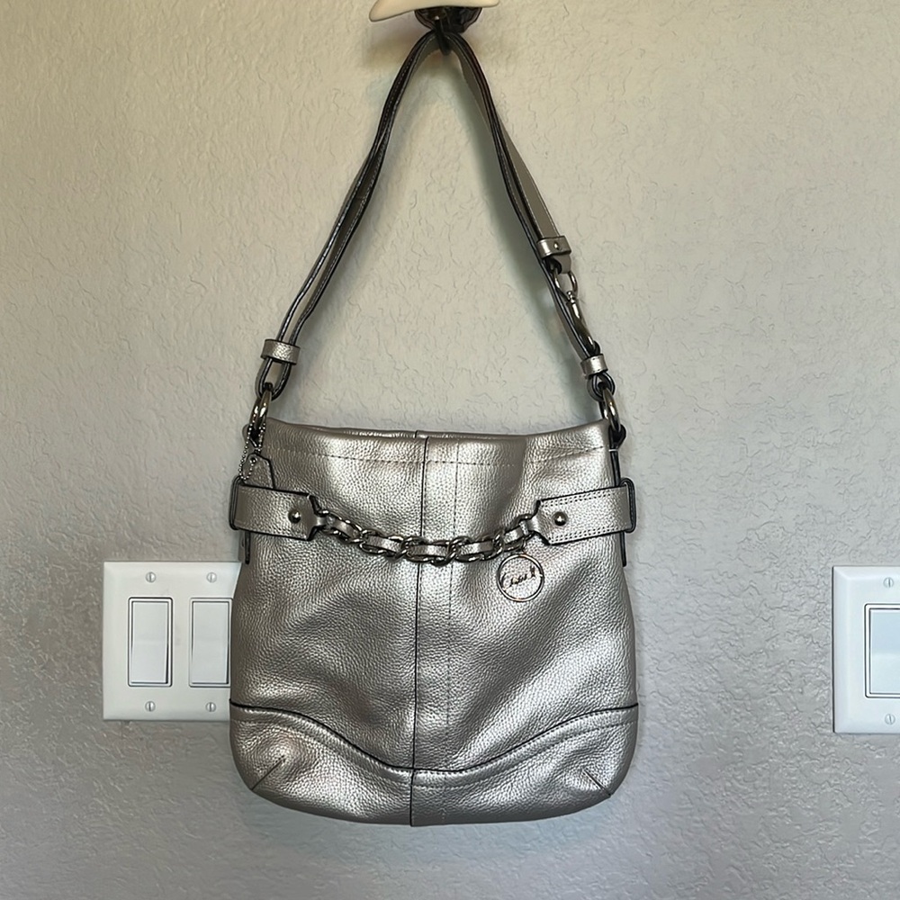 Gorgeous Coach pewter leather shoulder bag